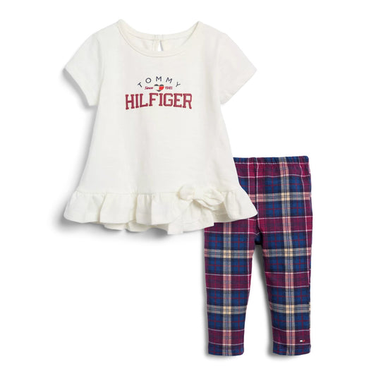 2-Piece Ruffle Hem Tunic & Plaid Leggings Set